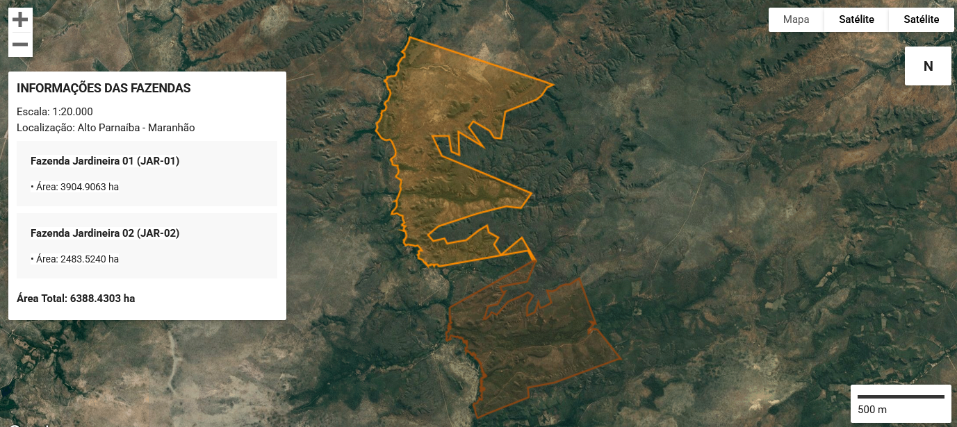 Mapa do acervo com os limites das Fazendas Jardineira I e II em Alto Parnaíba